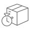 Cardboard package with clock thin line icon, delivery and logistics symbol, Carton parcel box and stopwatch vector sign