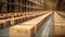 Cardboard packages being transported on conveyor belts inside a distribution warehouse