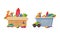 Cardboard and plastic box full of toys set. Rocket, ball, pyramid, car, skateboard colorful toys for kids cartoon vector