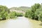 Cardener river as it passes through Suria, Bages region, Barcelona