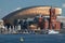 Cardiff Bay skyline, taken from the water, showing the Millennium Centre, Pierhead Building and other buildings on the harbour