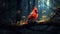 Cardinal is perched on a nearby branch