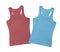 Cardinal red and pacific blue tank tops on white wooden background
