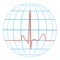 Cardio planet earth Heart pulse. Cardiogram. vector Line of the pulse with the planet
