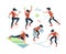 Cardio training. Fitness dynamic exercises woman and man doing sport gymnast lifting vector gym isometric people