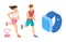 Cardio workout concept. Isometric runners monitoring heart activity. Smart fitness vector illustration