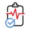 Cardiogram, heart diagnosis report vector icon line. Medical and approval vector illustration