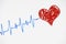 Cardiogram pulse trace and red heart