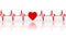 Cardiogram of a red symbolic heart with a mirror reflection