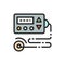 Cardiograph, ecg, electrocardiogram, blood pressure monitor flat color line icon