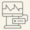 Cardiograph thin line icon. Electrocardiogram on monitor outline style pictogram on white background. Medical equipment