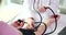 Cardiologist measures patient blood pressure with tonometer