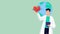 Cardiologist reporting about heart diseases spreading in the world animation. Doctor holding heart icon. 4K video