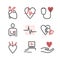 Cardiology center, clinic icons. Heart signs. Vector illustration