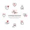 Cardiology center round banner. Line icons, clinic icons. Heart signs. Vector illustration