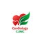 Cardiology clinic icon, heart with green leaf