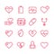 Cardiology medicine vector line icons. Cardiologist and heart diseases vector symbols