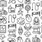 Cardiology seamless pattern with thin line icons: cardiologist, stethoscope, hospital, pulsometer, cardiogram, heartbeat. Modern