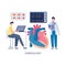 Cardiology treatment or heart diseases diagnosis banner flat vector illustration.