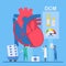 Cardiology vector illustration. This disease calls Dilated Cardiomyopathy. Ability of blood pumping is decreased. Left ventricle