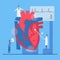 Cardiology vector illustration. This heart disease problem is arrhythmia. Diagnostic and analysis of failure system of periodic