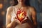 cardiology woman concept health help care red charity donor hand heart. Generative AI.