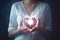 cardiology woman hand red charity concept nubes health help donor heart. Generative AI.