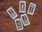 Cards of chance and fortune, Tarot cards medieval close up on wooden background