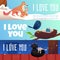 Cards for Mothers day and family holidays with animals, flat vector illustration.