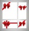 Cards with red bows. Beautiful set with ribbons.Vector illustration
