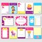 Cards, sticky notes, stickers, labels, tags, with cute princess characters. Template for kids scrapbook, invitations. Stationery f