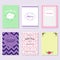 Cards with various design for different purpose with text Baby shower, Menu, Let`s party, Craft and workshops and Bridal shower.