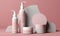 care bottle treatment layout background pastel skin cosmetic beauty product pink. Generative AI.