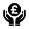 Care hands money pound sterling support icon. Black color vector
