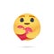 Care hugging face holding a red love heart. Facebook emoji with shadow on a white background