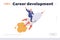 Career development landing page website template with businessman flying on rocket spaceship design