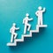 Career growth person climbs stairs, advancing towards professional development