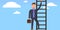 Career ladder. Business man in sky. Businessman climbing to up on ladder in sky with clouds. Successful office man
