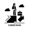 career raise icon, black  sign with  strokes, concept illustration