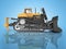 Career technology bulldozer orange side view 3D rendering on blue background with shadow