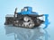 Career technology caterpillar blue bulldozer 3D rendering on blue background with shadow