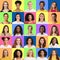 Carefree multiracial ladies showing white smiles, collection of portraits