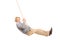 Carefree senior man swinging on a wooden swing