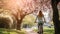 Carefree woman enjoys a bike ride through a lush green park embracing spring vitality