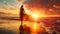 Carefree Woman Strolling Along Tranquil Beach at Vibrant Sunset