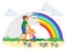 Carefree young children paint a rainbow of colors