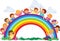 Carefree young children and rainbow