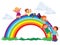 Carefree young children slide down the rainbow