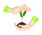 Careful Hands Holding Handful of Soil with Young Shoot or Sprout Growing in It Vector Illustration