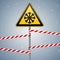 Carefully cold. Warning sign safety. pillar with sign and warning bands. Vector Image.